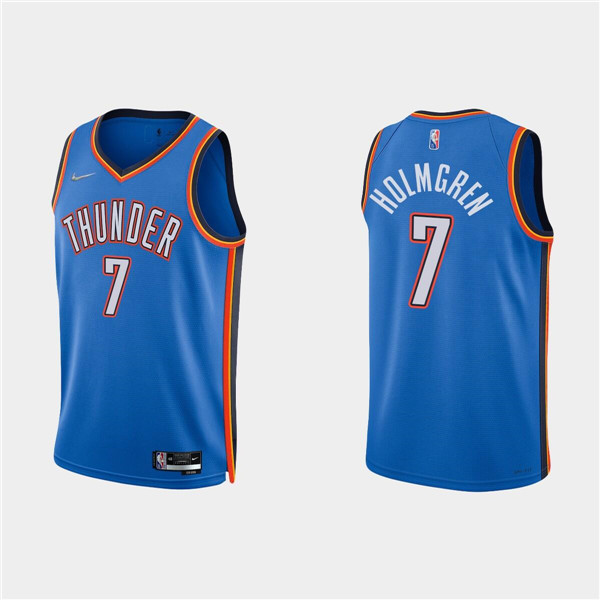 Men's Oklahoma City Thunder #7 Chet Holmgren Blue Icon Edition 75th Anniversary Stitched Basketball Jersey - Click Image to Close